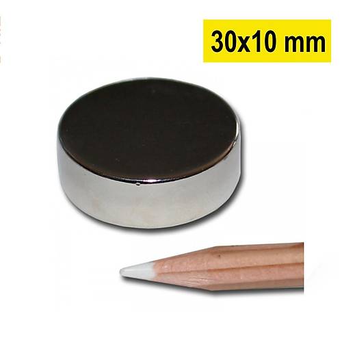 30×10 mm, Yuvarlak Neodyum Mıknatıs, Güçlü Magnet, (Çap: 30 mm, Kalınlık: 10 mm)