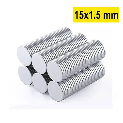 15×1,5 mm, Yuvarlak Neodyum Mıknatıs, Güçlü Magnet, (Çap: 15 mm, Kalınlık: 1,5 mm)