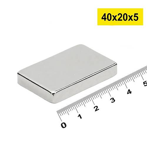 40x20x5 mm, Köşeli Neodyum Mıknatıs, Güçlü Magnet, (Boy:40mm, En:20mm, Kalınlık:5mm)