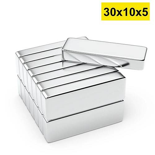 30x10x5 mm, Köşeli Neodyum Mıknatıs, Güçlü Magnet, (Boy:30mm, En:10mm, Kalınlık:5mm)