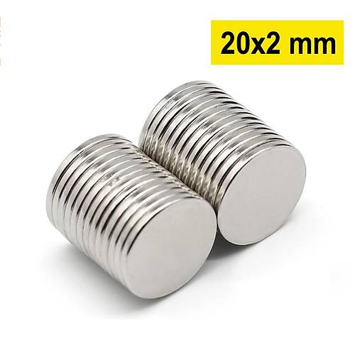 20×2 mm, Yuvarlak Neodyum Mıknatıs, Güçlü Magnet, (Çap: 20 mm, Kalınlık: 2 mm)