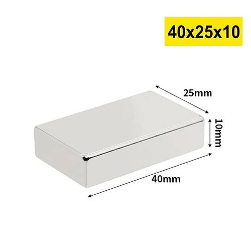 40x25x10 mm, Köşeli Neodyum Mıknatıs, Güçlü Magnet, (Boy:40mm, En:25mm, Kalınlık:10mm)