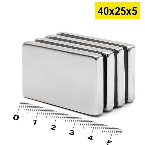 40x25x5 mm, Köşeli Neodyum Mıknatıs, Güçlü Magnet, (Boy:40mm, En:25mm, Kalınlık:5mm)