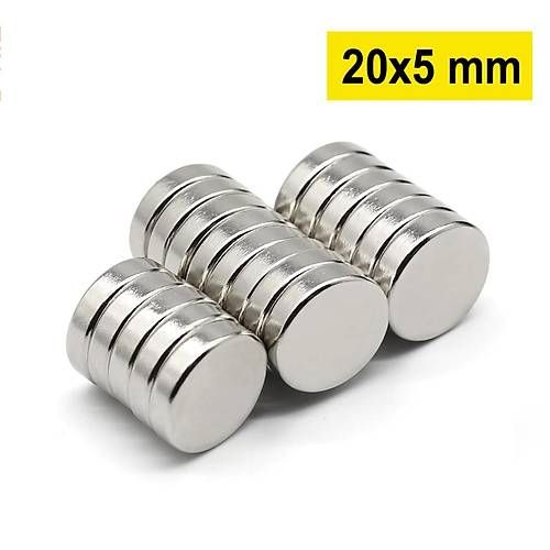 20×5 mm, Yuvarlak Neodyum Mıknatıs, Güçlü Magnet, (Çap: 20 mm, Kalınlık: 5 mm)