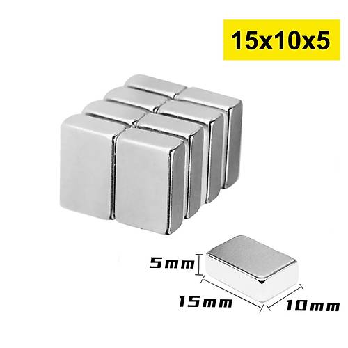 15x10x5 mm, Köşeli Neodyum Mıknatıs, Güçlü Magnet, (Boy:15mm, En:10mm, Kalınlık:5mm)