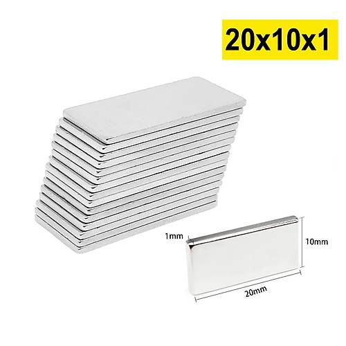 20x10x1 mm, Köşeli Neodyum Mıknatıs, Güçlü Magnet, (Boy:20mm, En:10mm, Kalınlık:1mm)