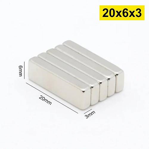 20x6x3 mm, Köşeli Neodyum Mıknatıs, Güçlü Magnet, (Boy:20mm, En:6mm, Kalınlık:3mm)