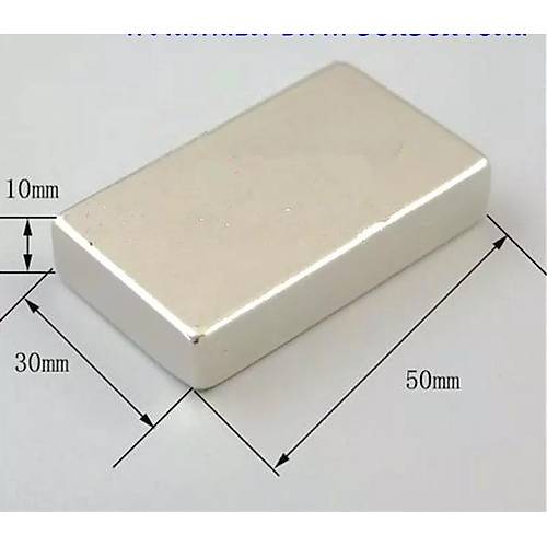 50x30x10 mm, Köşeli Neodyum Mıknatıs, Güçlü Magnet, (Boy:50mm, En:30mm, Kalınlık:10mm)