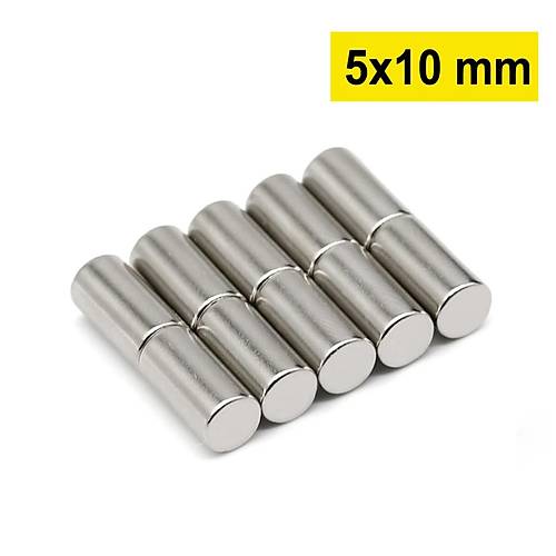 5×10 mm, Yuvarlak Neodyum Mıknatıs, Güçlü Magnet, (Çap: 5 mm, Kalınlık: 10 mm)