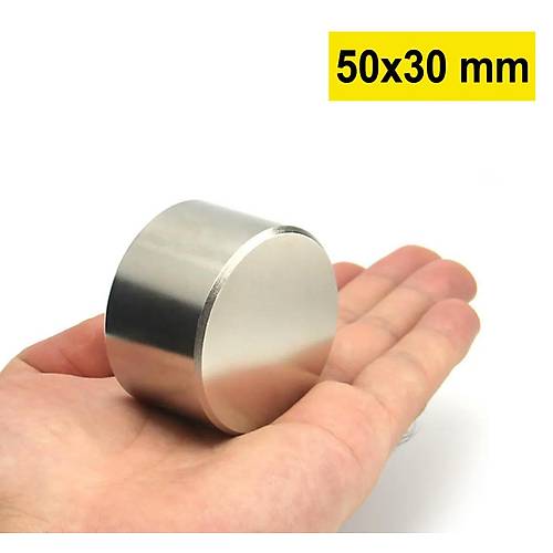 50×30 mm, Yuvarlak Neodyum Mıknatıs, Güçlü Magnet, (Çap: 50 mm, Kalınlık: 30 mm)