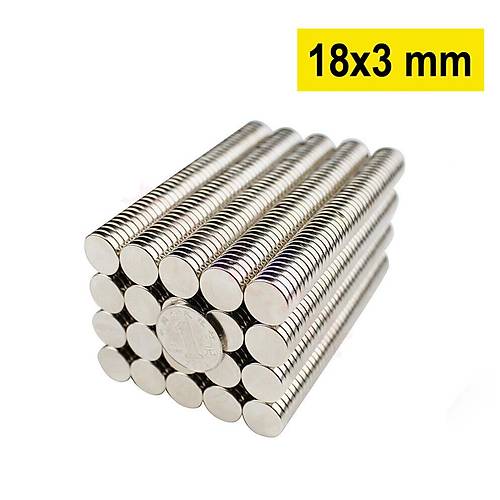 18×3 mm, Yuvarlak Neodyum Mıknatıs, Güçlü Magnet, (Çap: 18 mm, Kalınlık: 3 mm)