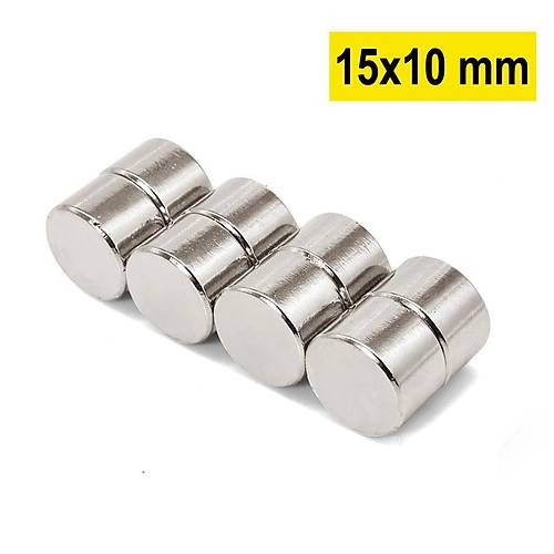 15×10 mm, Yuvarlak Neodyum Mıknatıs, Güçlü Magnet, (Çap: 15 mm, Kalınlık: 10 mm)