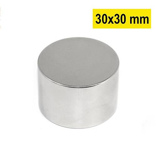 30×30 mm, Yuvarlak Neodyum Mıknatıs, Güçlü Magnet, (Çap: 30 mm, Kalınlık: 30 mm)