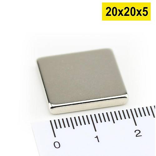 20x20x5 mm, Köşeli Neodyum Mıknatıs, Güçlü Magnet, (Boy:20mm, En:20mm, Kalınlık:5mm)