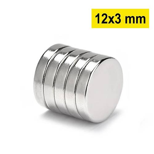 12×3 mm, Yuvarlak Neodyum Mıknatıs, Güçlü Magnet, (Çap: 12 mm, Kalınlık: 3 mm)