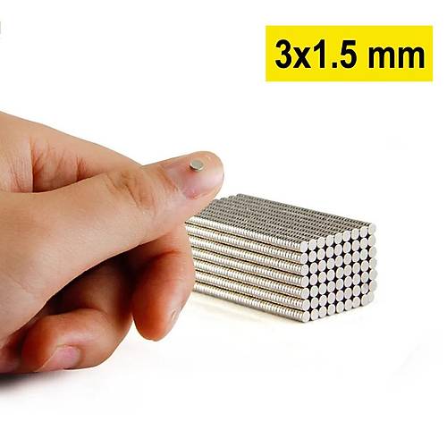 3×1,5 mm, Yuvarlak Neodyum Mıknatıs, Güçlü Magnet, (Çap: 3 mm, Kalınlık: 1,5 mm)