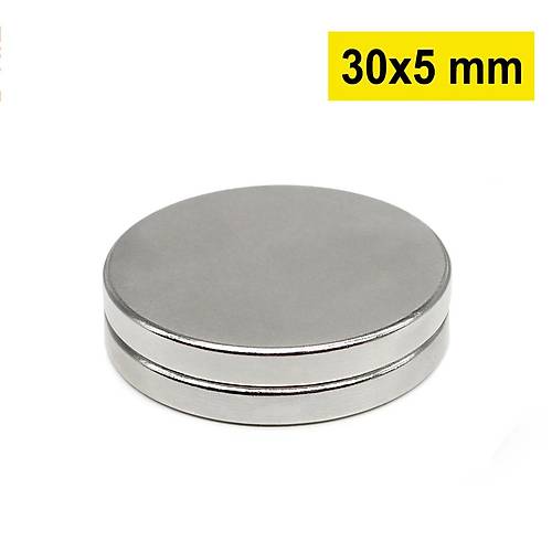 30×5 mm, Yuvarlak Neodyum Mıknatıs, Güçlü Magnet, (Çap: 30 mm, Kalınlık: 5 mm)