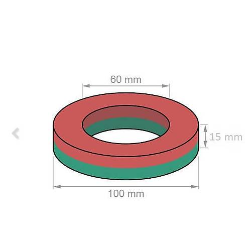 100x60x15 mm, Delikli Ferrit Mıknatıs, Seramik, Oksit, Kömür Magnet (Çap:100mm, Delik:60mm, Kalınlık:15mm)