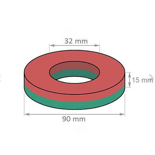 90x40x15 mm, Delikli Ferrit Mıknatıs, Seramik, Oksit, Kömür Magnet (Çap:90mm, Delik:40mm, Kalınlık:15mm)
