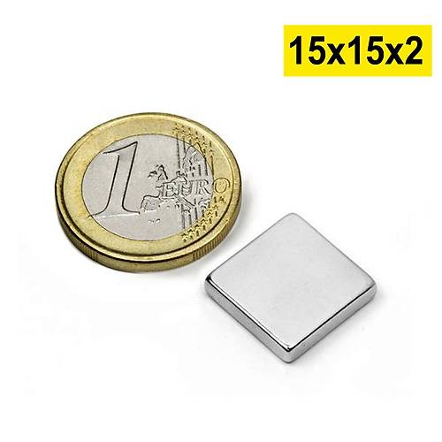 15x15x2 mm, Köşeli Neodyum Mıknatıs, Güçlü Magnet, (Boy:15mm, En:15mm, Kalınlık:2mm)