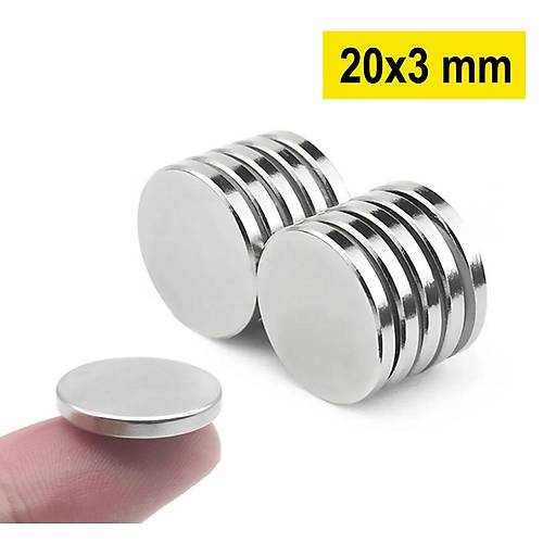 20×3 mm, Yuvarlak Neodyum Mıknatıs, Güçlü Magnet, (Çap: 20 mm, Kalınlık: 3 mm)