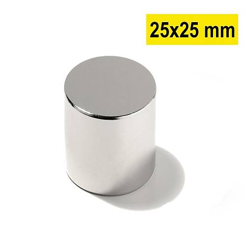 25×25 mm, Yuvarlak Neodyum Mıknatıs, Güçlü Magnet, (Çap: 25 mm, Kalınlık: 25 mm)