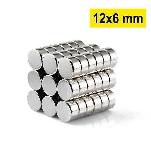 12×6 mm, Yuvarlak Neodyum Mıknatıs, Güçlü Magnet, (Çap: 12 mm, Kalınlık: 6 mm)