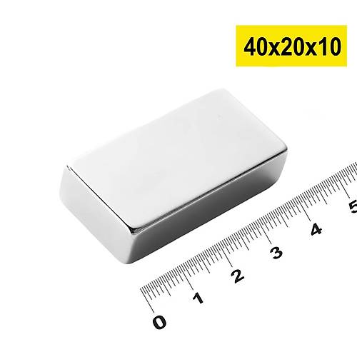 40x20x10 mm, Köşeli Neodyum Mıknatıs, Güçlü Magnet, (Boy:40mm, En:20mm, Kalınlık:10mm)