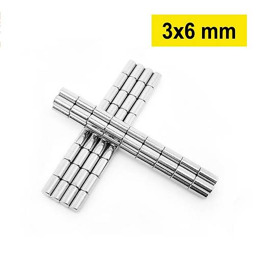 3×6 mm, Yuvarlak Neodyum Mıknatıs, Güçlü Magnet, (Çap: 3 mm, Kalınlık: 6 mm)