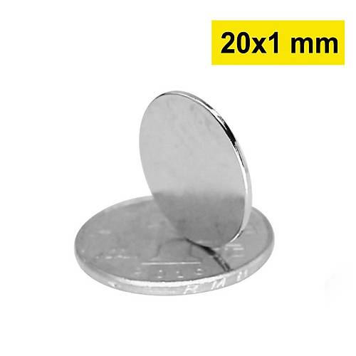 20×1 mm, Yuvarlak Neodyum Mıknatıs, Güçlü Magnet, (Çap: 20 mm, Kalınlık: 1 mm)