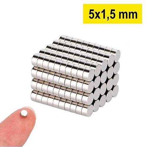 5×1,5 mm, Yuvarlak Neodyum Mıknatıs, Güçlü Magnet, (Çap: 5 mm, Kalınlık: 1,5 mm)