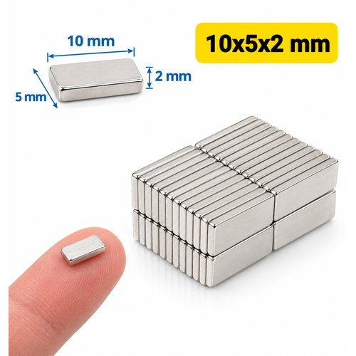 10x5x2 mm, K��eli Neodyum M�knat�s, G��l� Magnet, (Boy:10mm, En:5mm, Kal�nl�k:2mm)