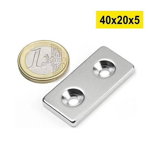 40x20x5 mm, Keli, ki Haval, Neodyum Mknats, Gl Magnet, (Boy:40mm, En:20mm, Kalnlk:5mm)