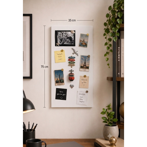 M�knat�sl� Beyaz Pano, Dekoratif, Magnet Panosu, 35x75 cm, Metal Pano