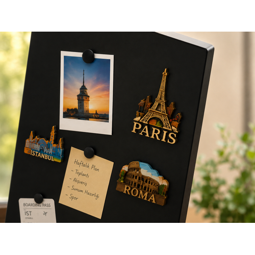 M�knat�sl� Siyah Pano, Dekoratif, Magnet Panosu, 30x50 cm, Metal Pano