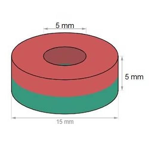 15x5 mm, Yuvarlak, Düz Delikli, Neodyum Mıknatıs, Güçlü Magnet, (Çap:15mm, Kalınlık:5mm)