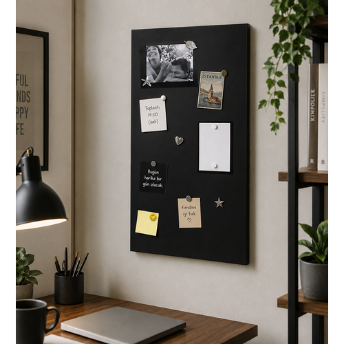 M�knat�sl� Siyah Pano, Dekoratif, Magnet Panosu, 50x70 cm, Metal Pano