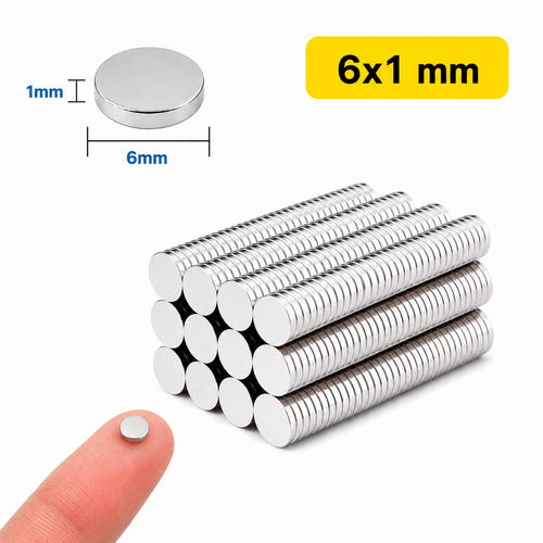 6x1 mm, Yuvarlak Neodyum M�knat�s, G��l� Magnet, (�ap: 6 mm, Kal�nl�k: 1 mm)