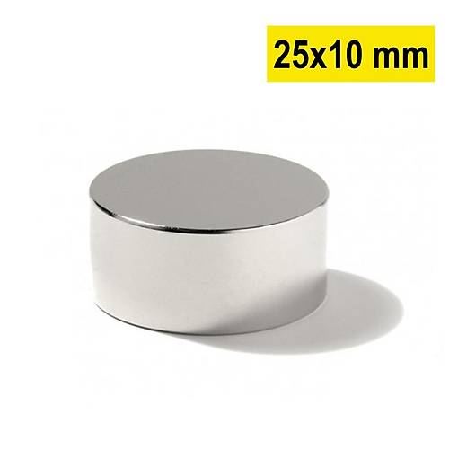 25x10 mm, Yuvarlak Neodyum Mıknatıs, Güçlü Magnet, (Çap: 25 mm, Kalınlık: 10 mm)