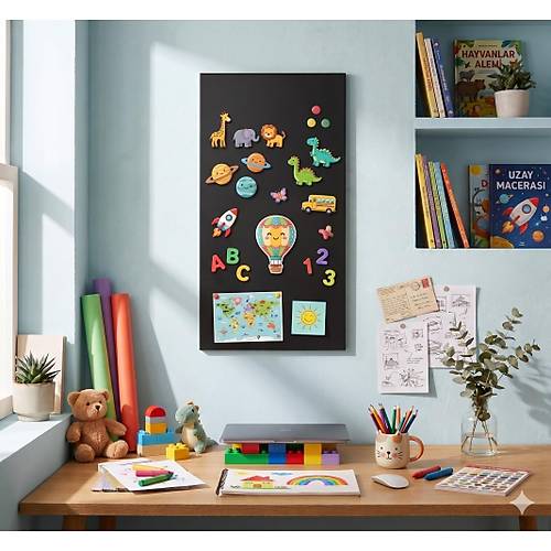 M�knat�sl� Siyah Pano, Dekoratif, Magnet Panosu, 35x75 cm, Metal Pano