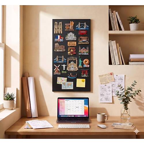 M�knat�sl� Siyah Pano, Dekoratif, Magnet Panosu, 35x75 cm, Metal Pano