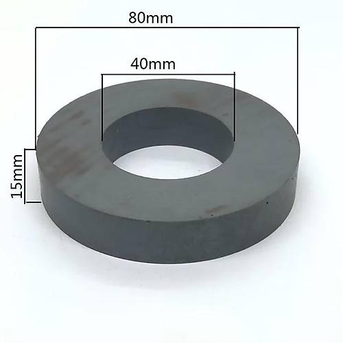 80x40x15 mm, Delikli Ferrit M�knat�s, Seramik, Oksit, K�m�r Magnet (�ap:80mm, Delik:40mm, Kal�nl�k:15mm)