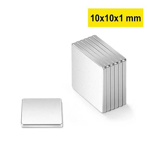 10x10x1 mm, Keli Neodyum Mknats, Gl Magnet, (Boy:10mm, En:10mm, Kalnlk:1mm)