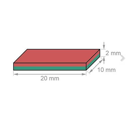 20x10x2 mm, Keli Neodyum Mknats, Gl Magnet, (Boy:20mm, En:10mm, Kalnlk:2mm)