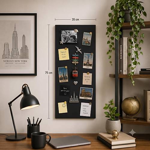 M�knat�sl� Siyah Pano, Dekoratif, Magnet Panosu, 35x75 cm, Metal Pano