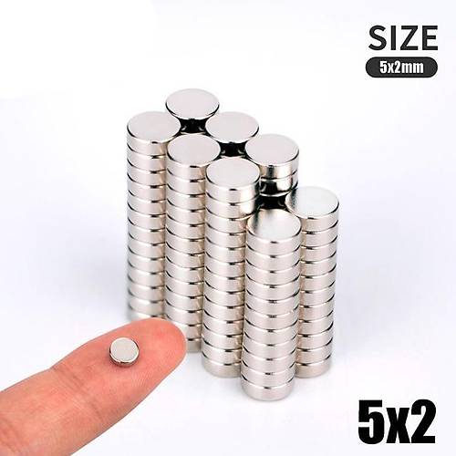 5x2 mm, Yuvarlak Neodyum Mıknatıs, Güçlü Magnet, (Çap: 5 mm, Kalınlık: 2 mm)