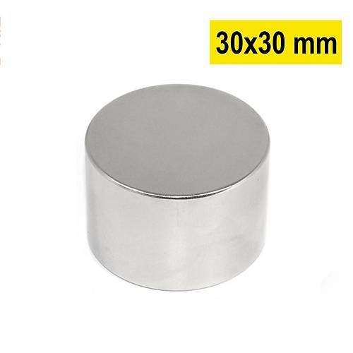 30x30 mm, Yuvarlak Neodyum Mıknatıs, Güçlü Magnet, (Çap: 30 mm, Kalınlık: 30 mm)