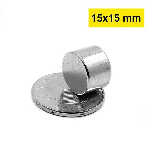15x15 mm, Yuvarlak Neodyum Mıknatıs, Güçlü Magnet, (Çap: 15 mm, Kalınlık: 15 mm)