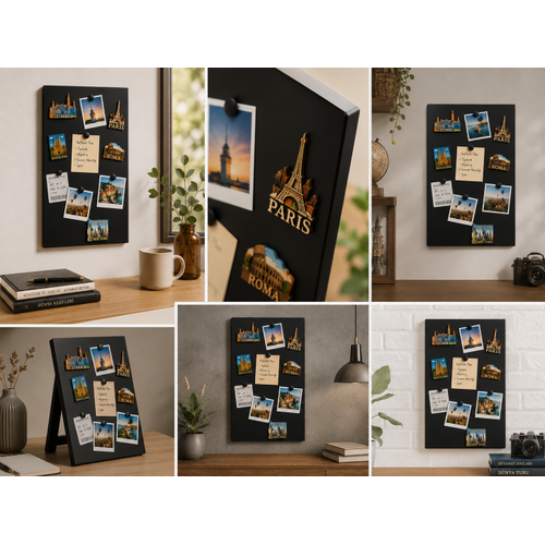 M�knat�sl� Siyah Pano, Dekoratif, Magnet Panosu, 30x50 cm, Metal Pano