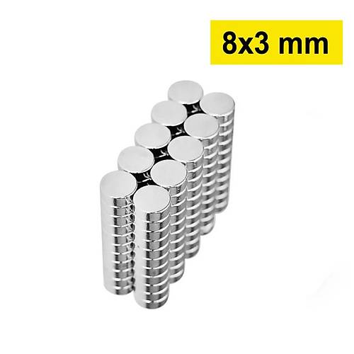 8x3 mm, Yuvarlak Neodyum Mıknatıs, Güçlü Magnet, (Çap: 8 mm, Kalınlık: 3 mm)